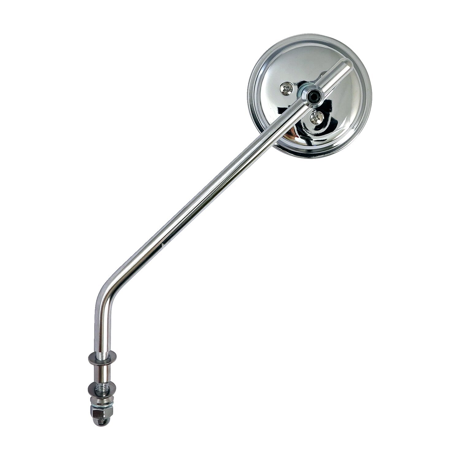 Steel 3" round mirror. Chrome, long stem