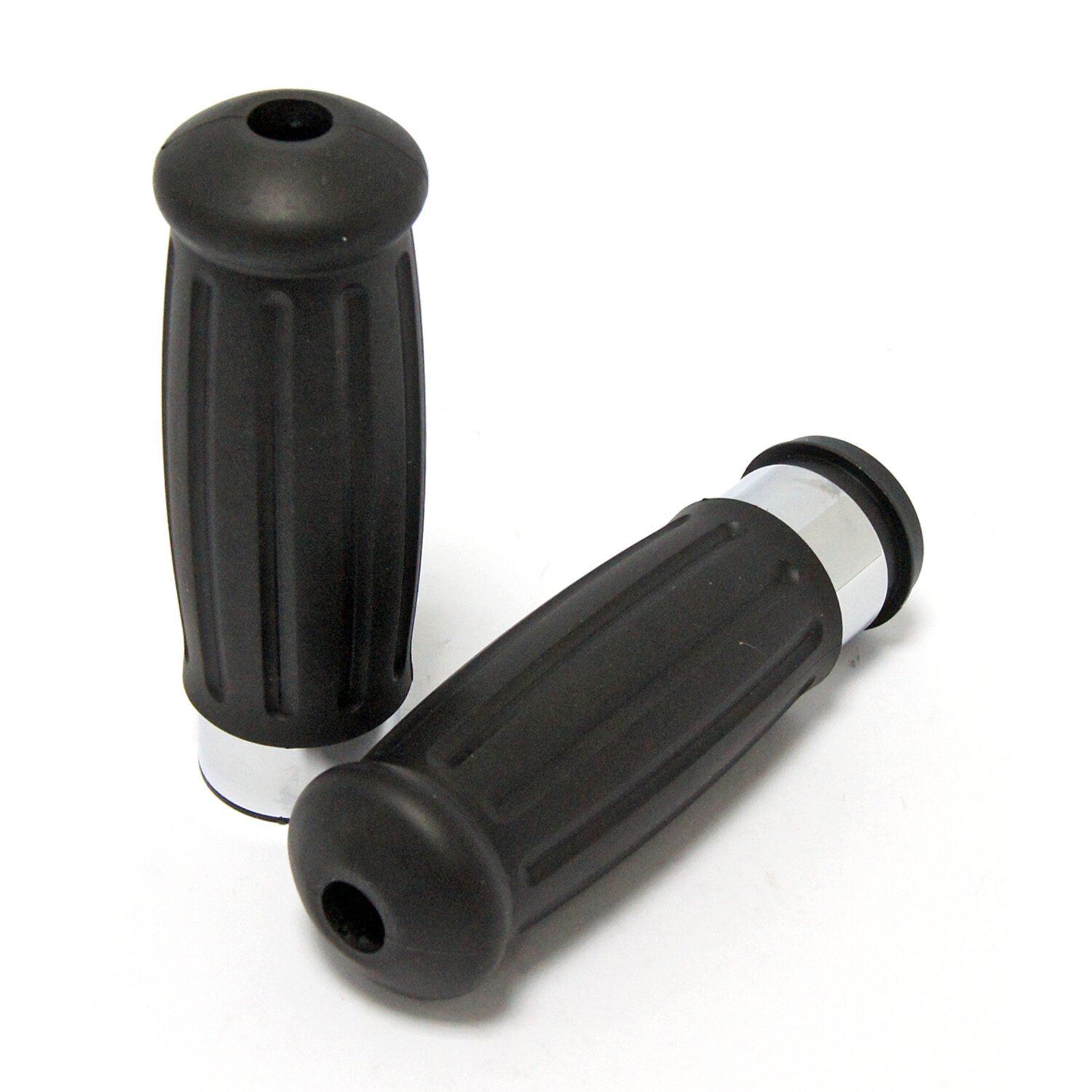 Handlebar grip set, Antique style, Black, Chrome