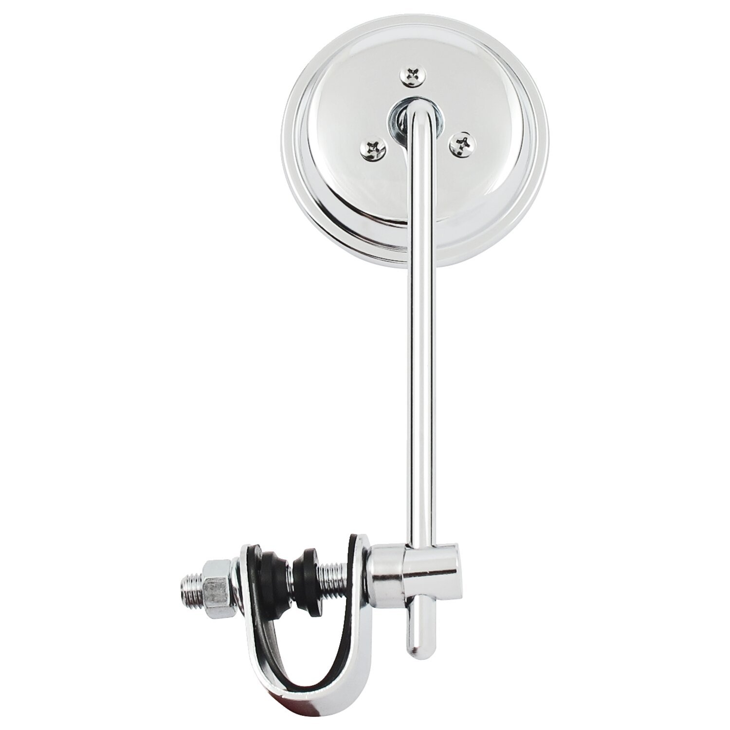 Round clamp-on style steel mirror, 3" with 6" stem, Silver, Chrome