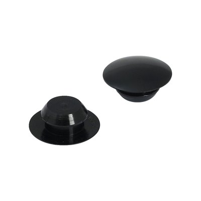 Black plastic. 22mm OD and max. hole diameter 12mm. Great looks, especially with colorful grips.