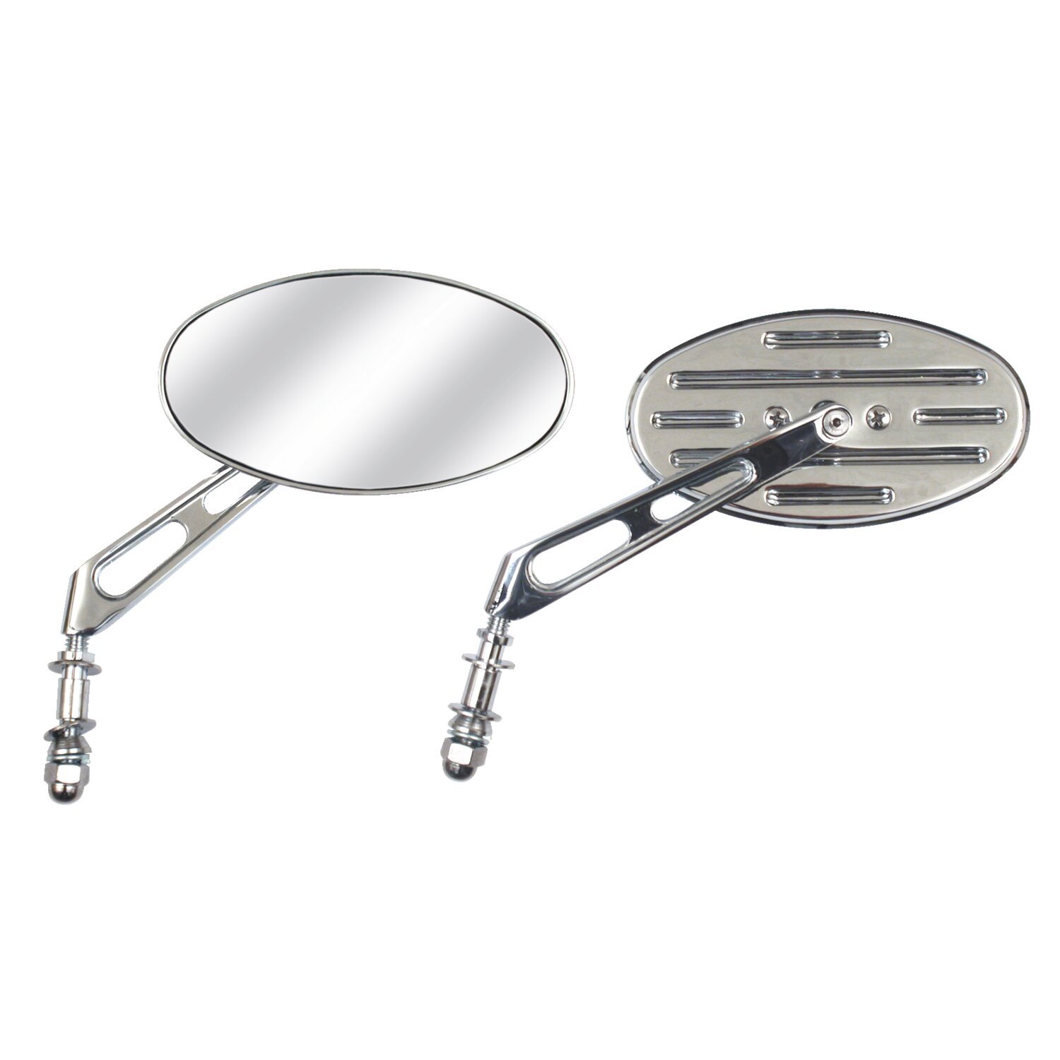 Slotted cateye mirror. Chrome, short stem, Silver