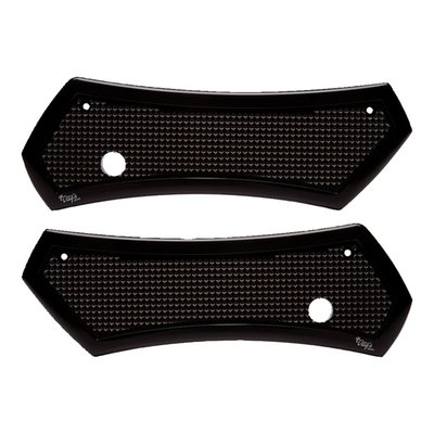 Gloss black anodized finish. 5-axis CNC machined from billet aluminum. Direct replacement for the stock items found on the polyester hard bags of Touring models. Vity's Design manufactures products for those not shy of some attention. Designed as a balanced mix between the refined grace of classic elegance and a radical retro head turner. Apart from the visual stimulance, their attention to detail is nothing less than extraordinary. For those on route to glamour and grace, these are the parts that'll help you cross over to previously unknown custom levels.