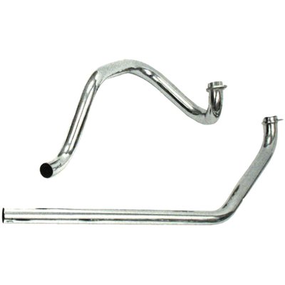 Stock 1-3/4" diameter crossover headpipes that are not connected to each other. Re-use stock hardware. Incl. Paughco 725N crossover bracket. Heatshield front 906457, rear 906459, snail 906458. 
Note: Heatshields must be ordered separately when required. Heatshields that are not mentioned are not available. 
NO HEAT SHIELDS; INCL BRACKET