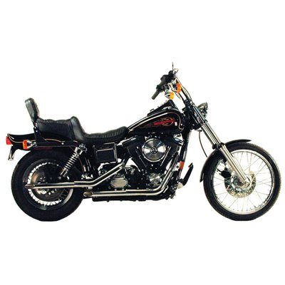 Standard 1 3/4" diameter, slash cut end. Without baffles. Also a good solution to use as head pipes on which mufflers can be mounted. Order 902811 bracket separately and re-use or order OEM clamps 930282/65302-82A. Heatshield front 903649, rear 903488. 
Note: Heatshields must be ordered separately when required.