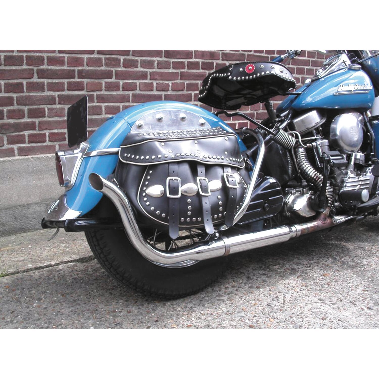 Paughco, High sweep muffler. Left side, Chrome