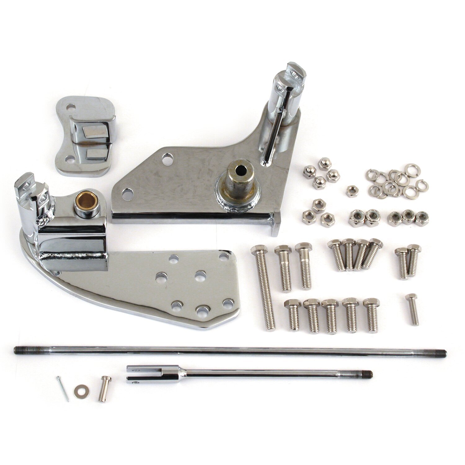 Forward control adaptor plates, extended, Silver, Chrome