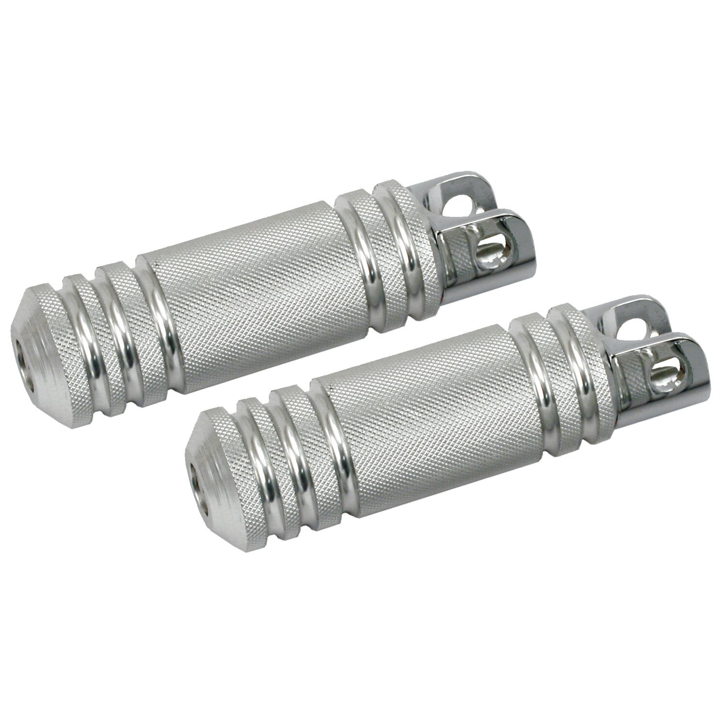 Knurled aluminum foot pegs. Large diameter, Silver, Polished
