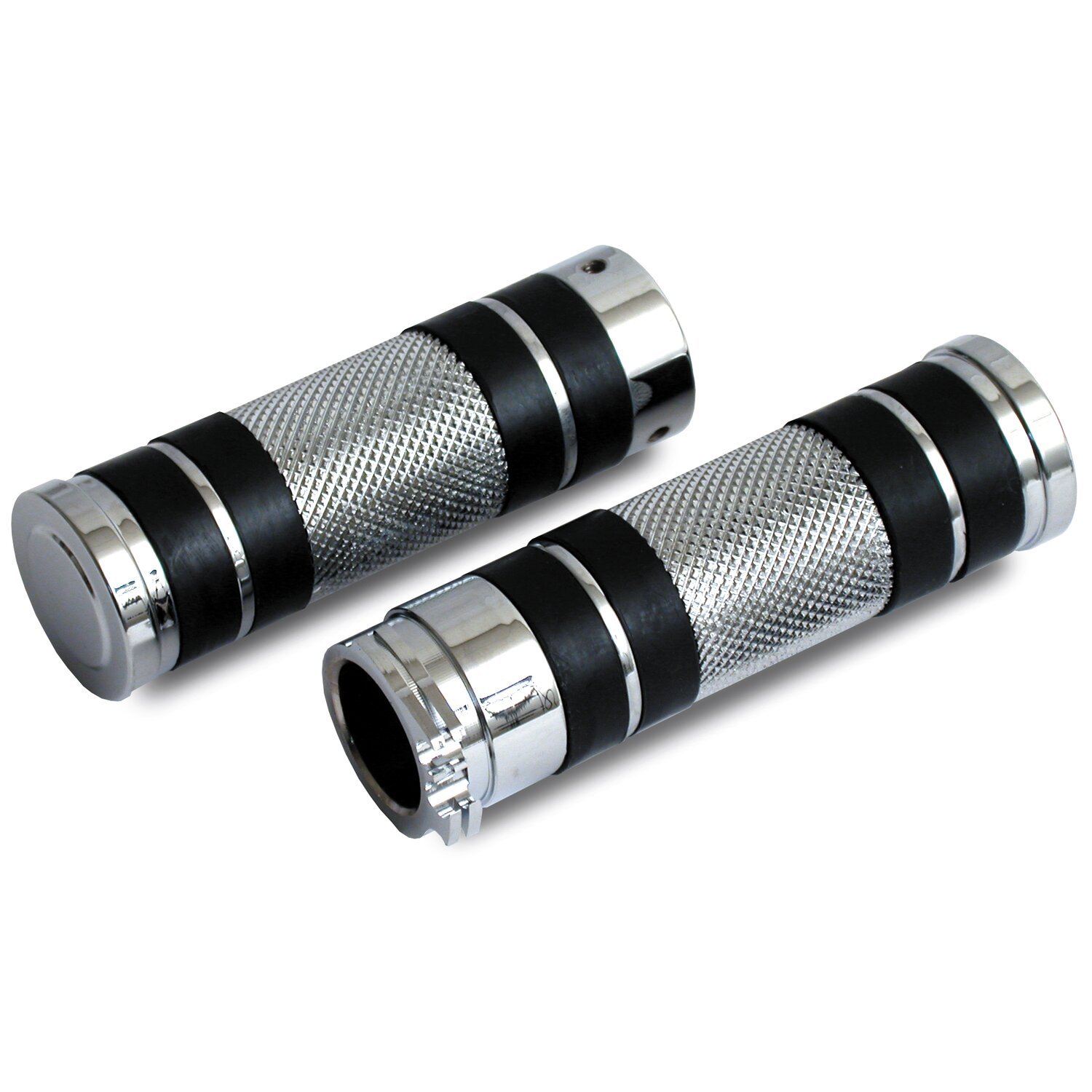 Knurled handlebar grip set, Silver, Chrome