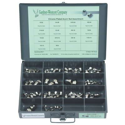 Chrome, high crown. 8/32 upto 5/8. 14 sizes, 109 pieces