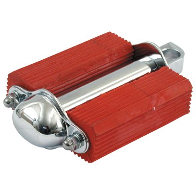 Red rubber with a chrome shaft. 
A custom old school style? No, this a true vintage OEM style kickstart pedal, as in use 'way back when'. 
OEM replacement reference 2091-16 and 33175-16.