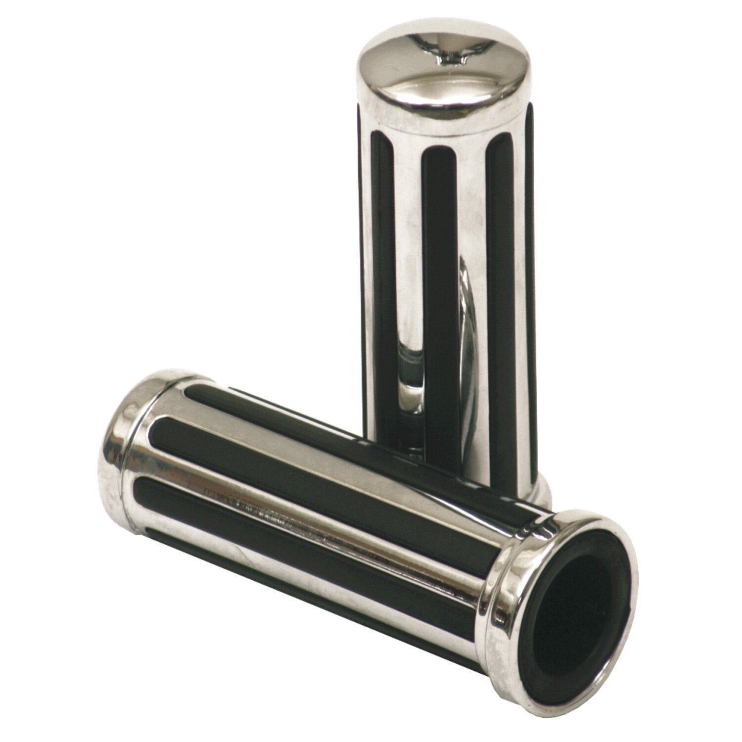 Handlebar grip set, 'Rail' with black rubber inlay, Chrome