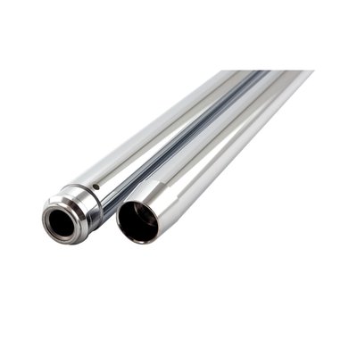 23-1/4" overall length. 
Quality imported fork tube set. 
With a Show Chrome, mirror like polished finish. 
23-1/4" is standard length for 86-87 XL, FXR (35mm type). Repl. 45407-86. 
25-1/4" is standard length for 1987 FXRT, FXRD. Repl. 45392-86. 