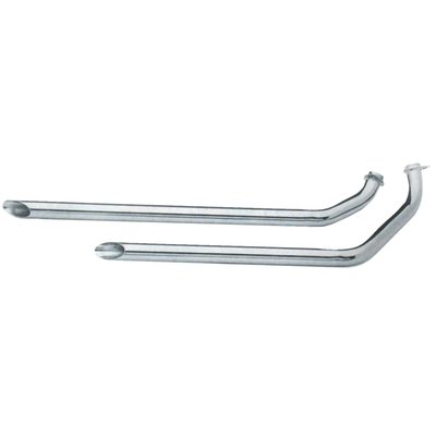 Chrome. 1 3/4" diameter, slash cut end. With high mounted rear pipe. Also good solution to use as head pipes on which mufflers can be mounted. Rigid frame, e-start with wrap around oil tank only, slider channels. Heatshield front 902658, rear 903403. 
Note: Heatshields must be ordered separately when required.