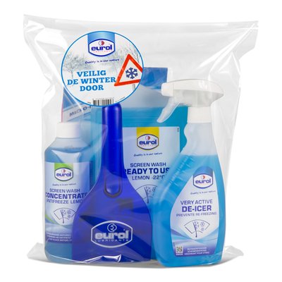 Complete package for use in your car, it includes: 
- 2 liter screenwash ready to use. 
- 500ml De-Icer. 
- 500ml screenwash concentrate. 
- Ice scraper. 
- Microfiber cloth.