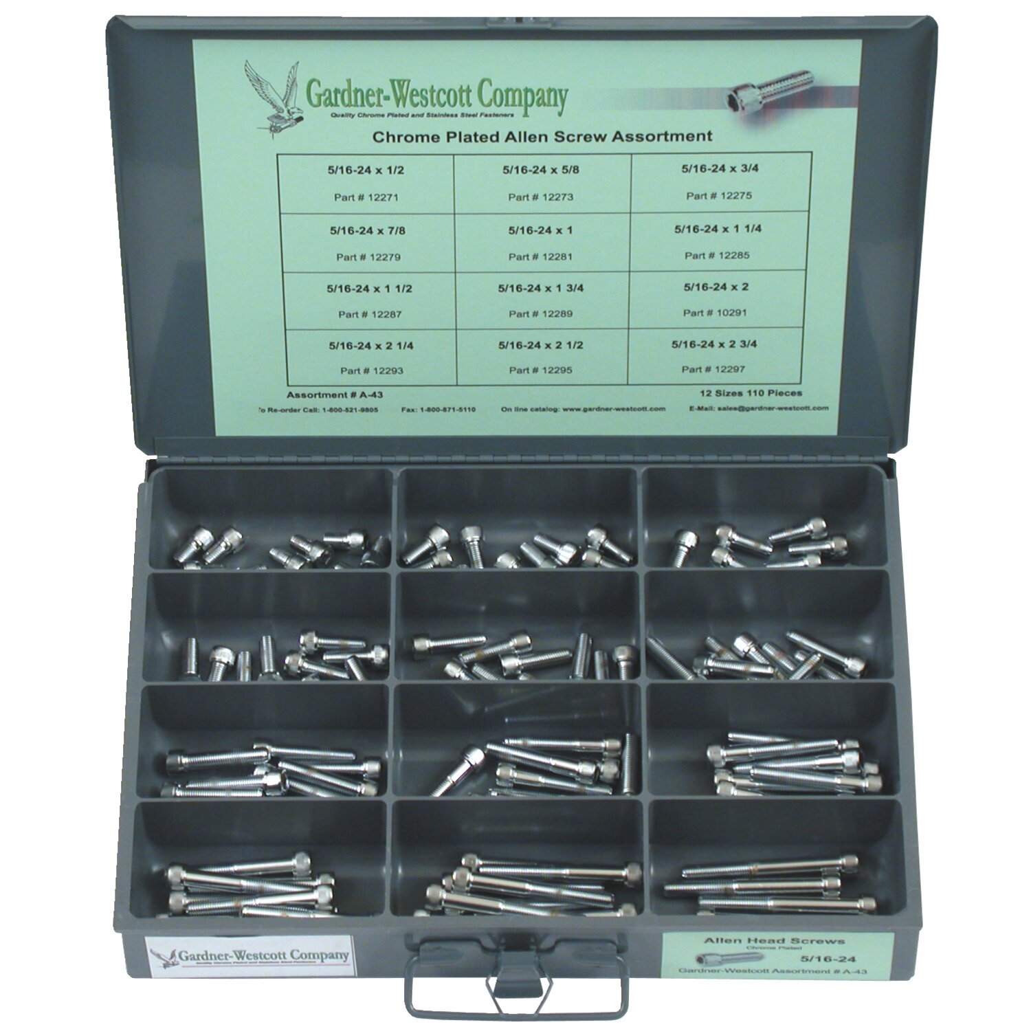 Allenhead bolt assortment tray, Chrome