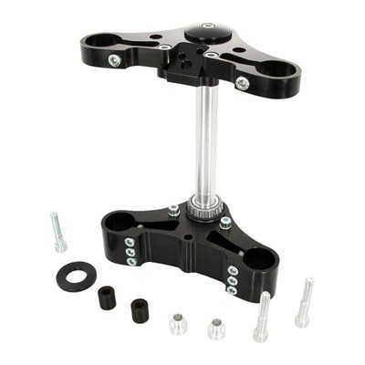 Black anodized CNC machined aluminum. Direct replacement for the stock triple trees that takes OEM risers and ignition switch but has no fairing attachments. Lightweight billet aluminum CNC machined construction. Improved clamping area for a better grip on the fork tubes, offering increases rigidity and control. Includes stainless hardware.
Note: With approval. Check your local MCS dealer or the MCS sales department for exact type of approval and validity on bike model and years on the test report.