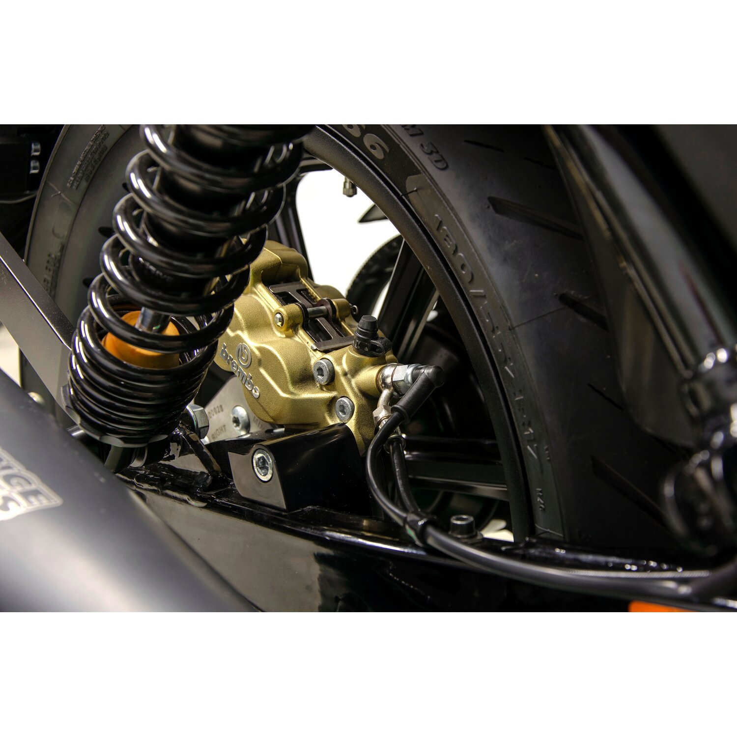 Free Spirits rear caliper & bracket, Gold, Polished