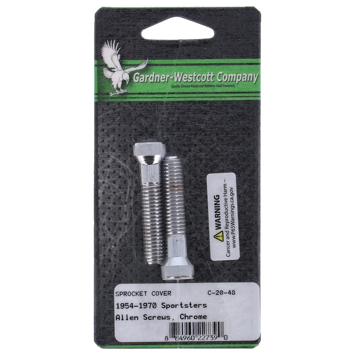 GW, sprocket cover mount kit. Chrome Allen head, White