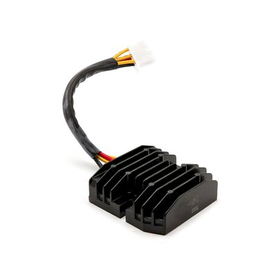 Rick's Motorsport Electrics offers this Hot Shot aftermarket Lithium Ion compatible rectifier-regulator for vintage Kawasaki KZ1000 models with OE# 21066-1018. A direct replacement for the OEM piece that is made Mosfet technology & the correct voltage set point to work with Lithium Ion batteries. Rick's upgraded design eliminates the brown wire.