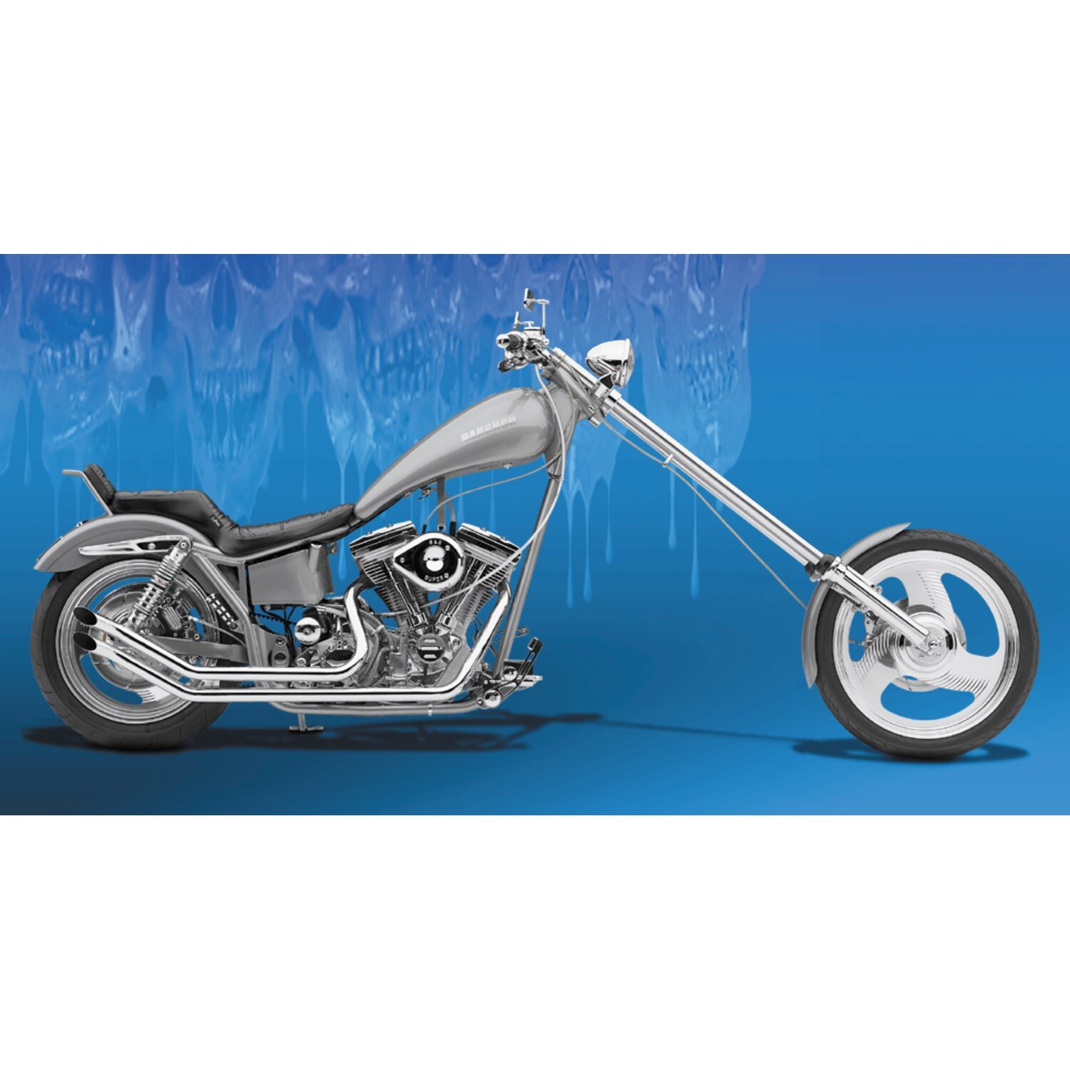 Paughco, Upswept drag pipes. Straight cut, Chrome