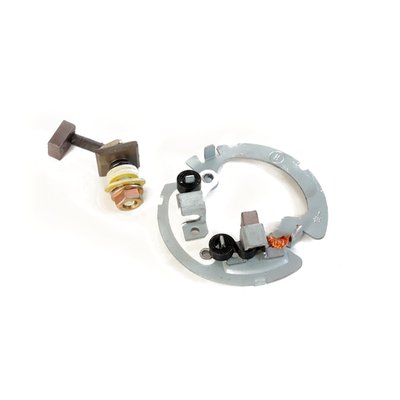 Brush plate repair kit (2 Brush/Mitsuba). Turns counter-clockwise. This repair kit includes the negative brush plate with brush & 2 springs and the positive brush plate complete with brush, stud, nut, & all insulators. 