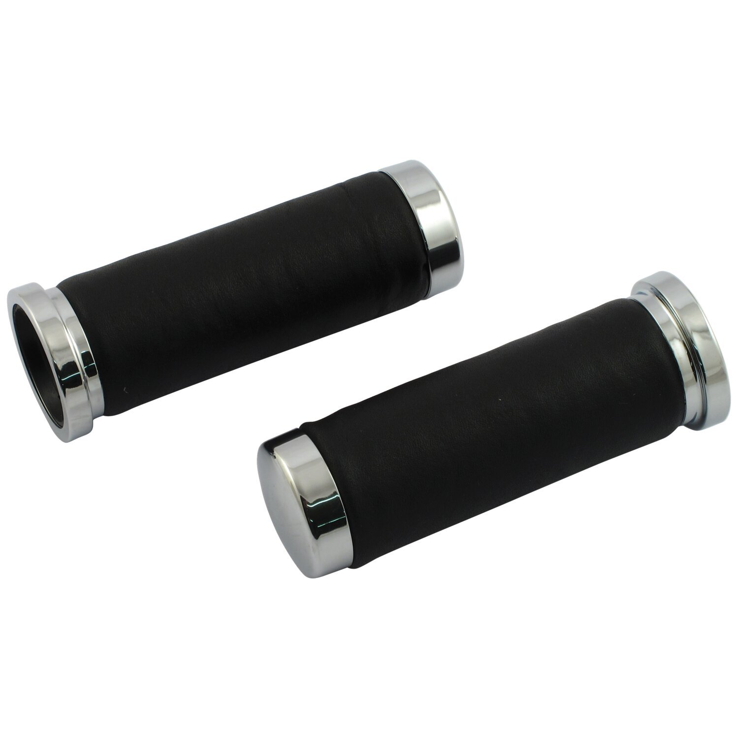 Handlebar grip set, Cushion Smooth. Imitation leather, Black, Chrome