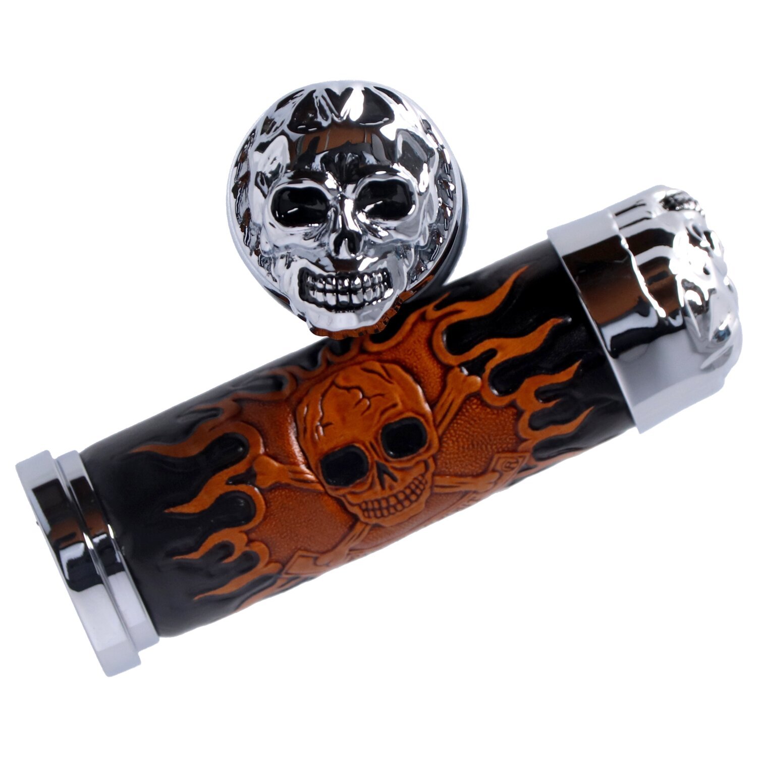 Handlebar grip set, Cushion Skull leather, Black