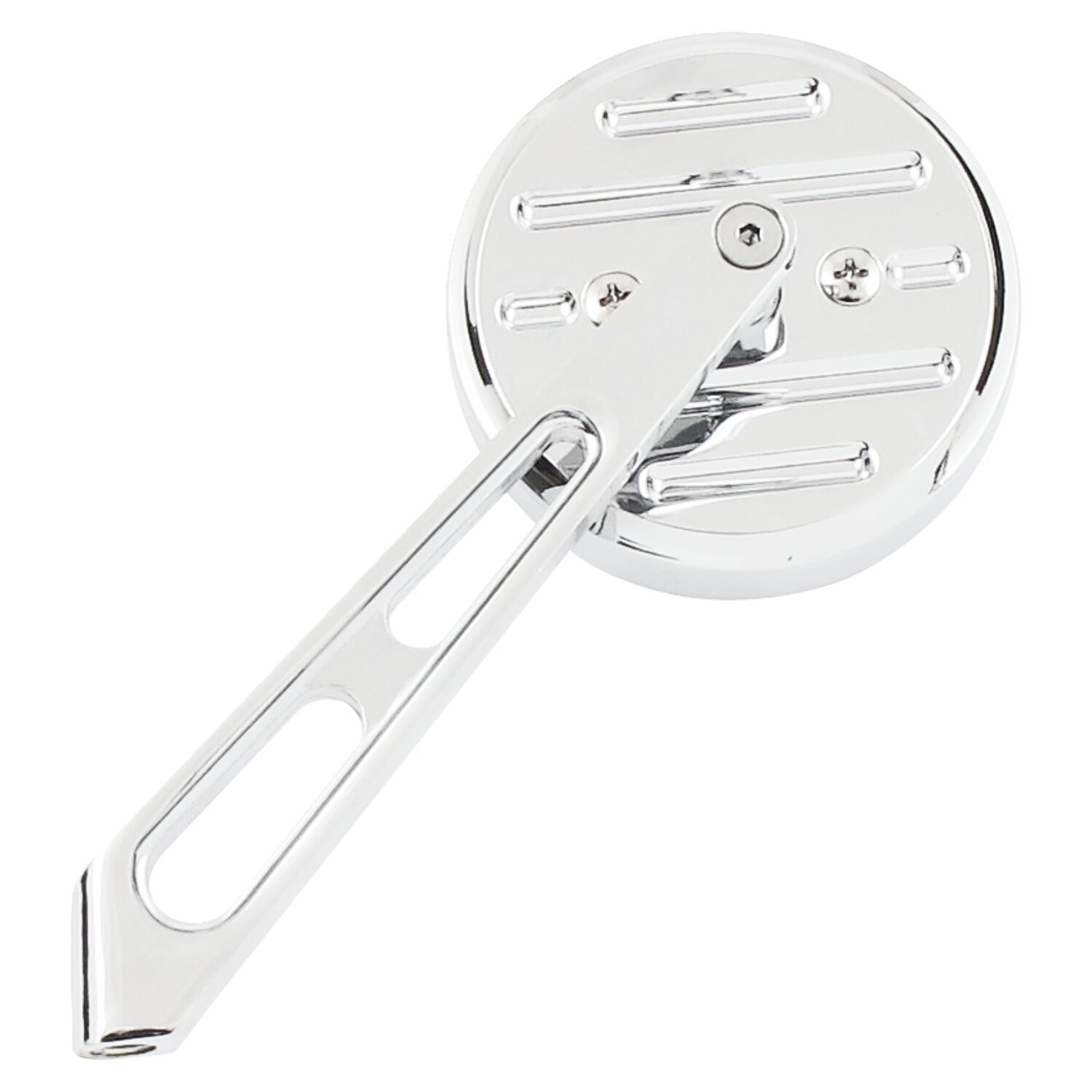 Mini-round aluminum mirror. Chrome, short stem, l&r, Silver