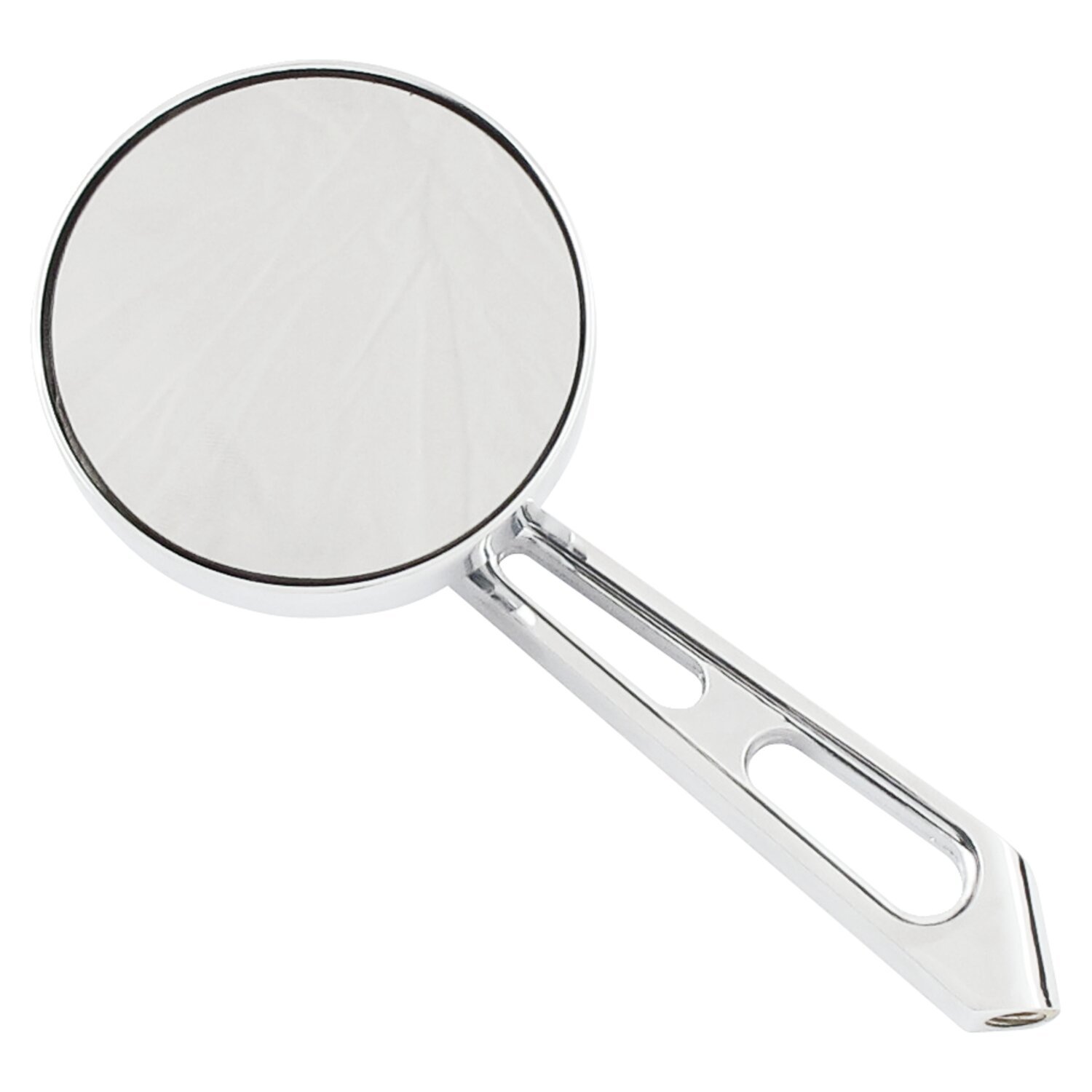 Mini-round aluminum mirror. Chrome, short stem, l&r
