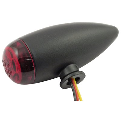 - Black aluminum housing
- Red lens
- ECE approved lens
- Taillight function only (taillight & brake light)
- Lens diameter 27mm
- Overall housing length, including lens, 75mm
- M10 threaded banjo screw
- Additional 15mm stem for side mounting
- Sold in pairs
Note: No license plate illumination.