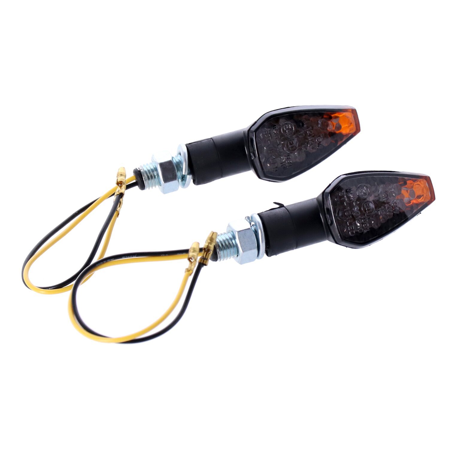 Peak, mini LED turn signals. 20mm stem. Smoke lens, Black