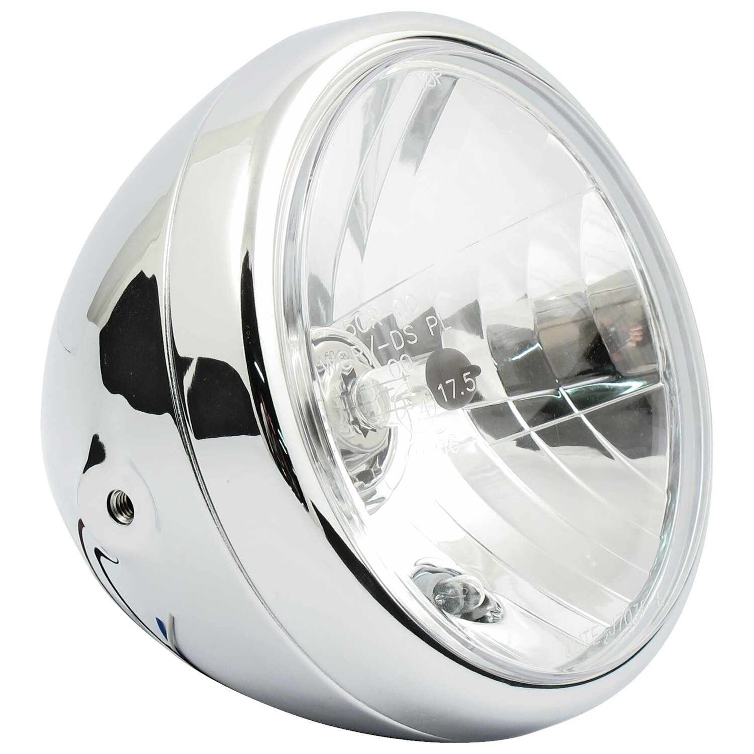 Reno 7" H4 headlamp. no halo ring, Chrome