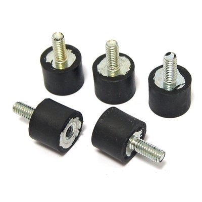 No internal spring. 
Isolating rubber stud with 5/16-18 UNC threads. 
With male threads on one and female threads on other side. 
OEM replacement reference 50235-63. 