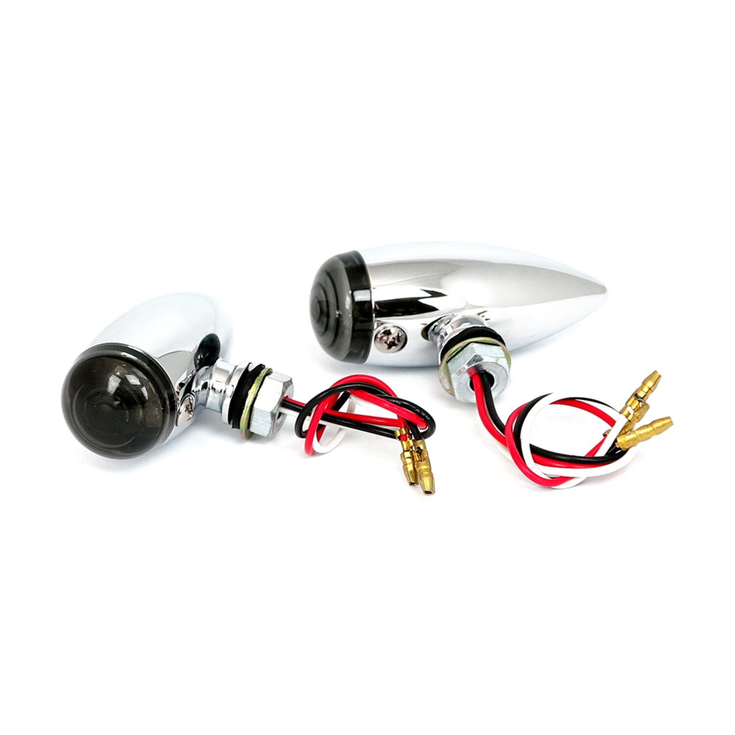 Micro bullet LED taillight set. Chrome. Smoke lens, Gray