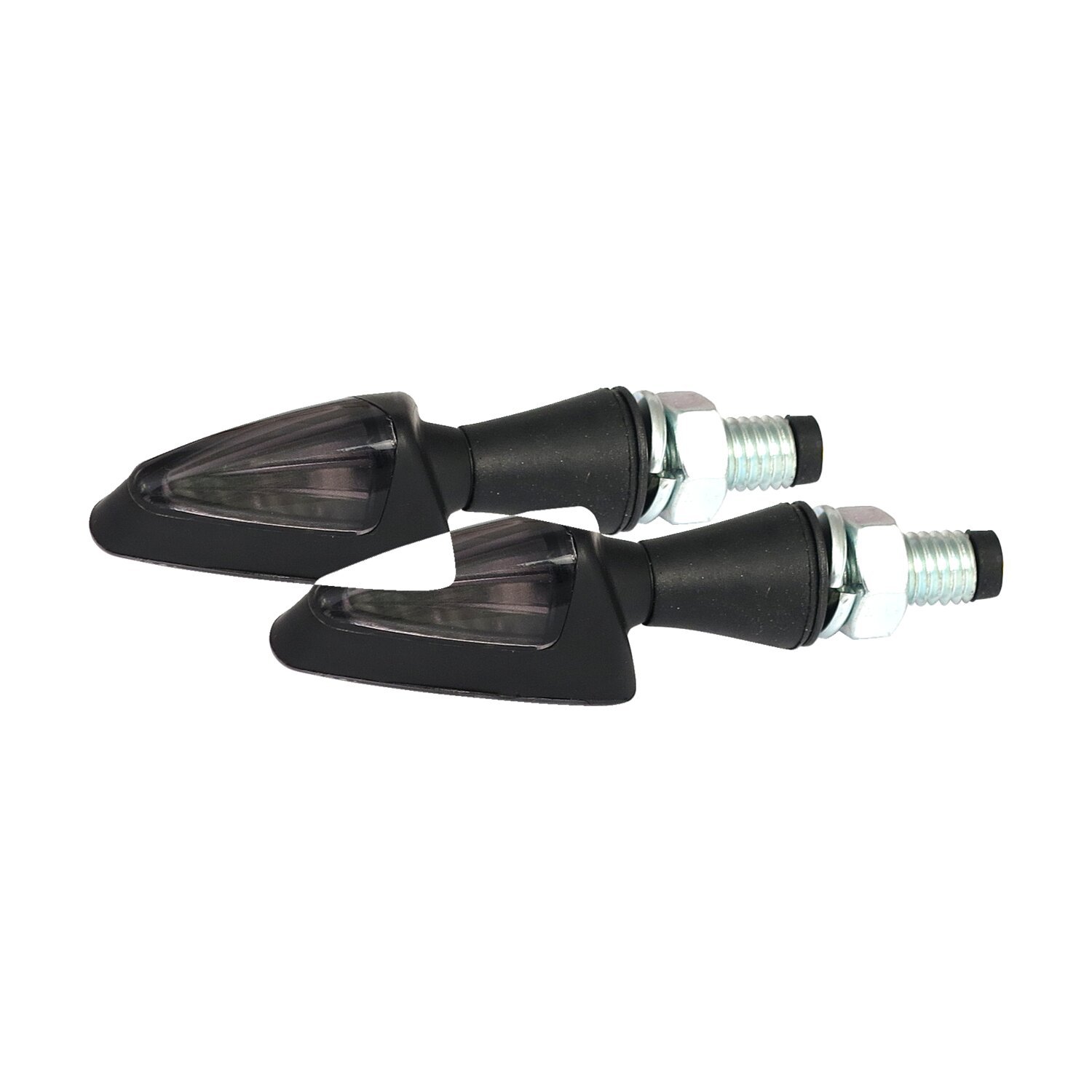Black peak, LED turn signals. Black. Smoke lens