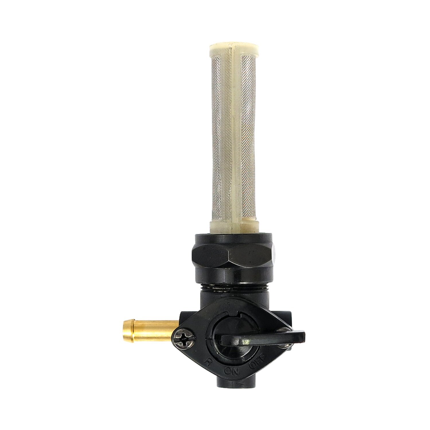 Petcock, late OEM style, left outlet, Black