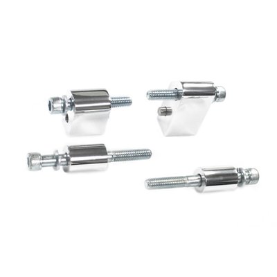 Polished. Used to offset the rider floorboards outwards for a more comfortable seating position and to keep feet and clothing away from exhaust pipes, painted side covers, chrome primary cover and chrome derby cover