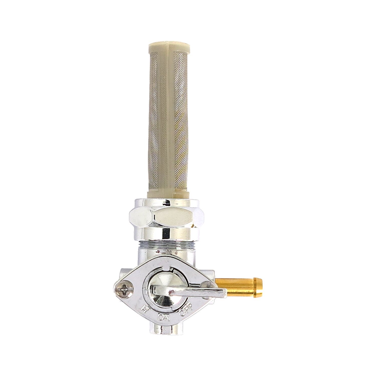 Petcock, late OEM style, right outlet, Chrome