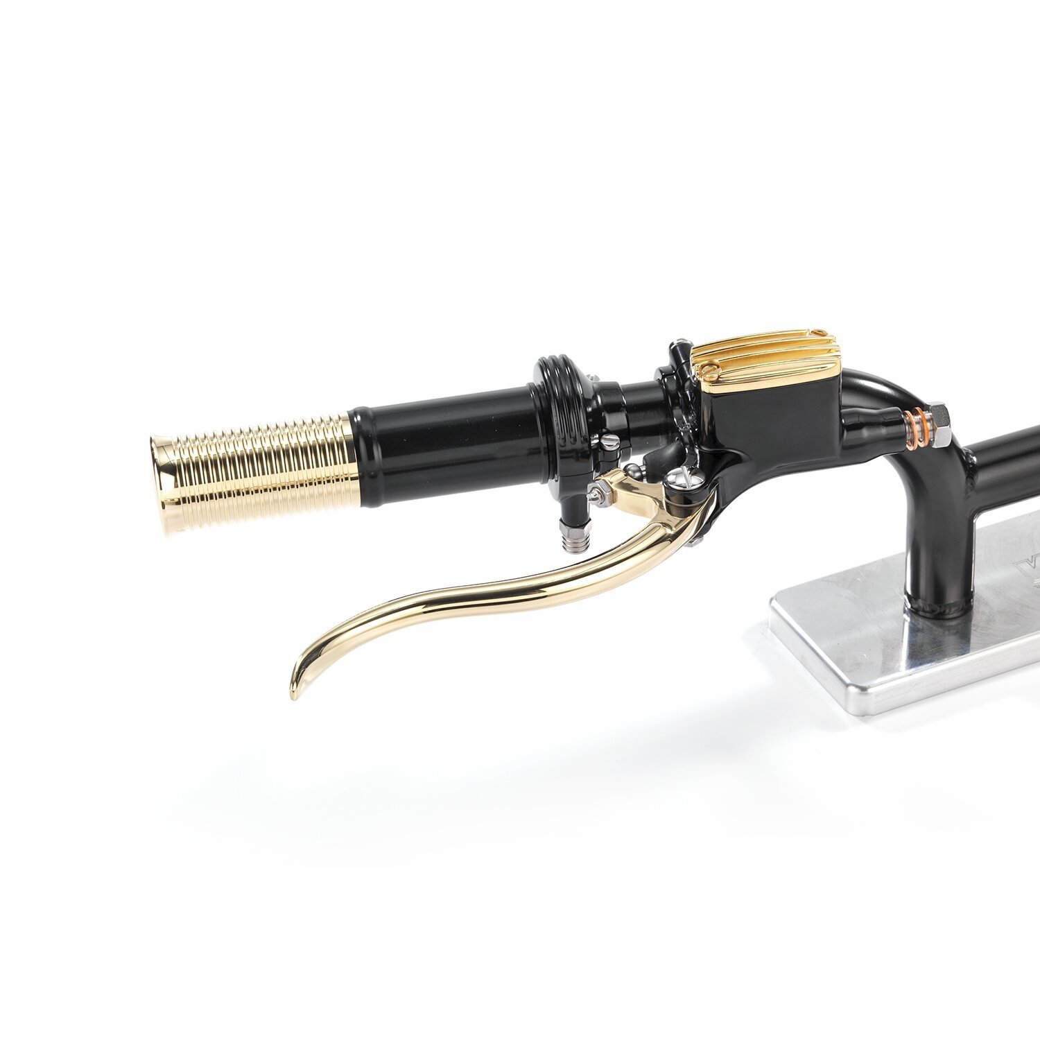 Kustom Tech, FL handlebar grip set. Black alu/polished brass