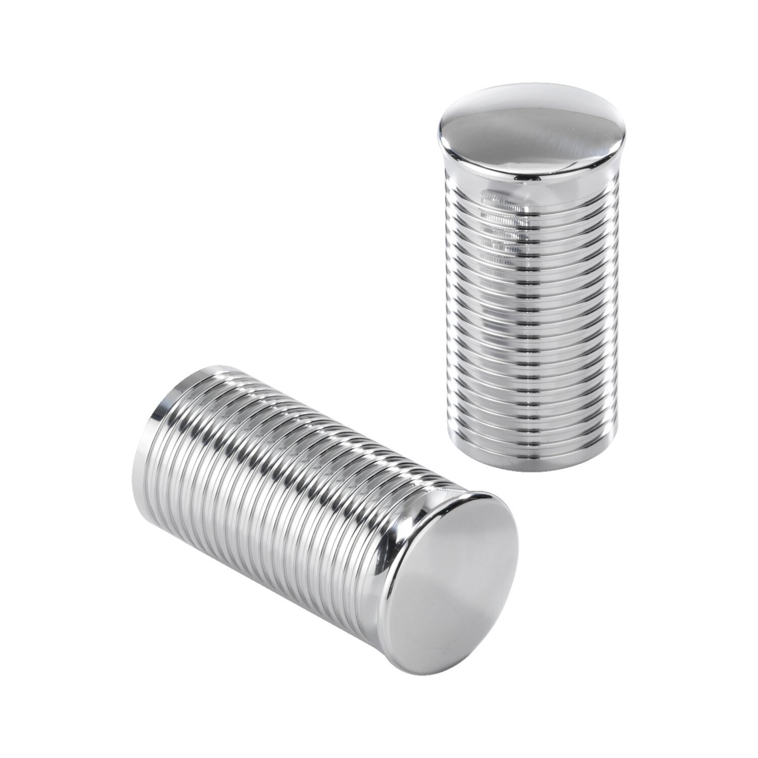 Kustom Tech, FL handlebar grip ends. Ribbed chrome aluminum, Silver