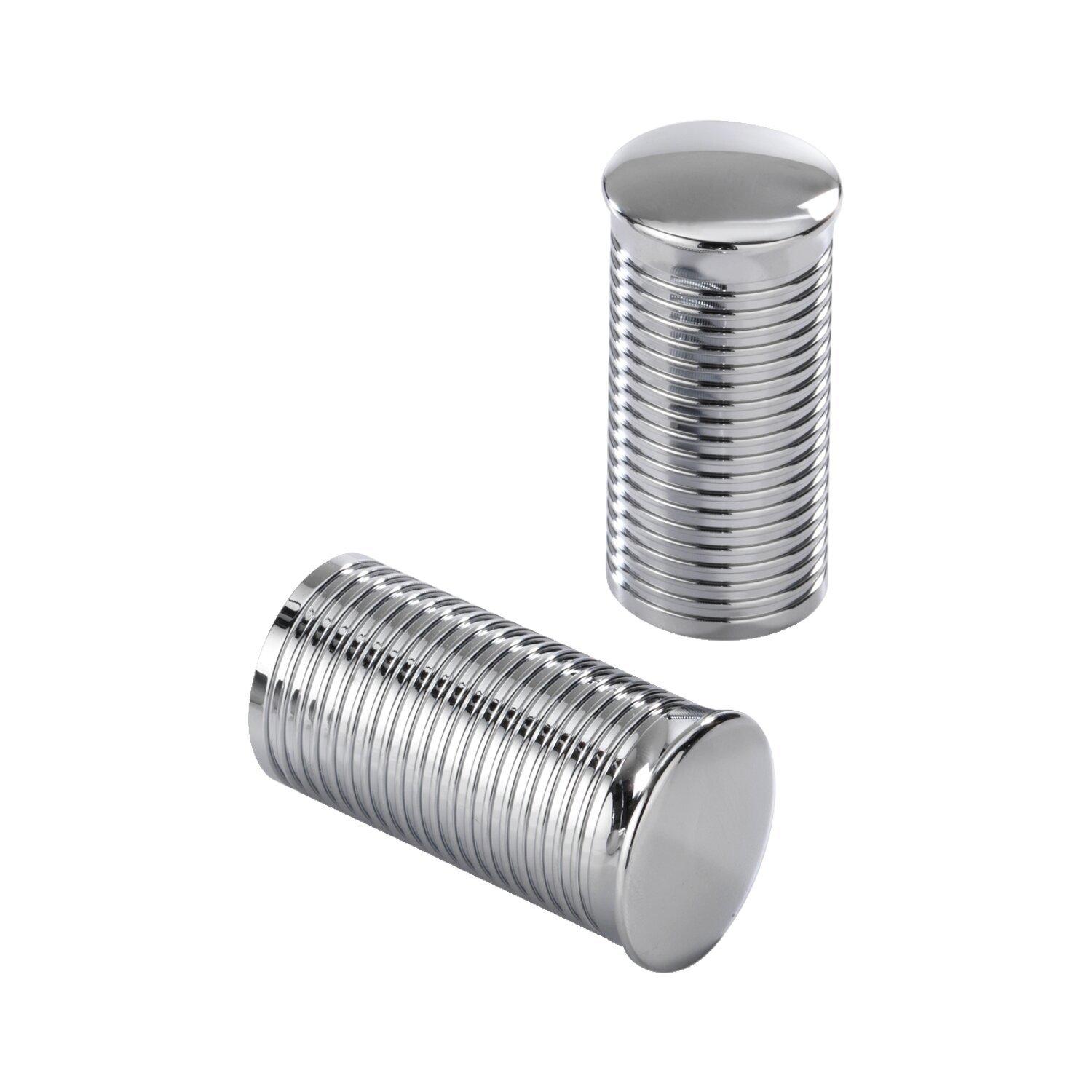 Kustom Tech, FL handlebar grip ends. Ribbed polished alu, Silver
