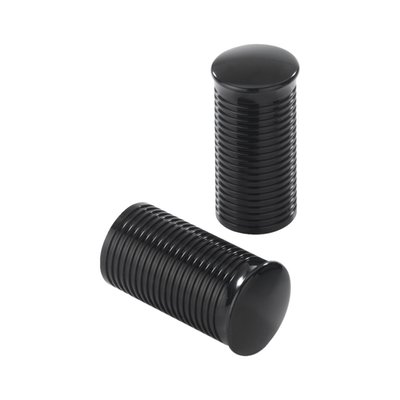 Black anodized aluminum. Optional grip end set only. Used to replace the ribbed outer grip end, for another styling. For use in combination with all 2-piece Kustom Tech FL handlebar grips sets.