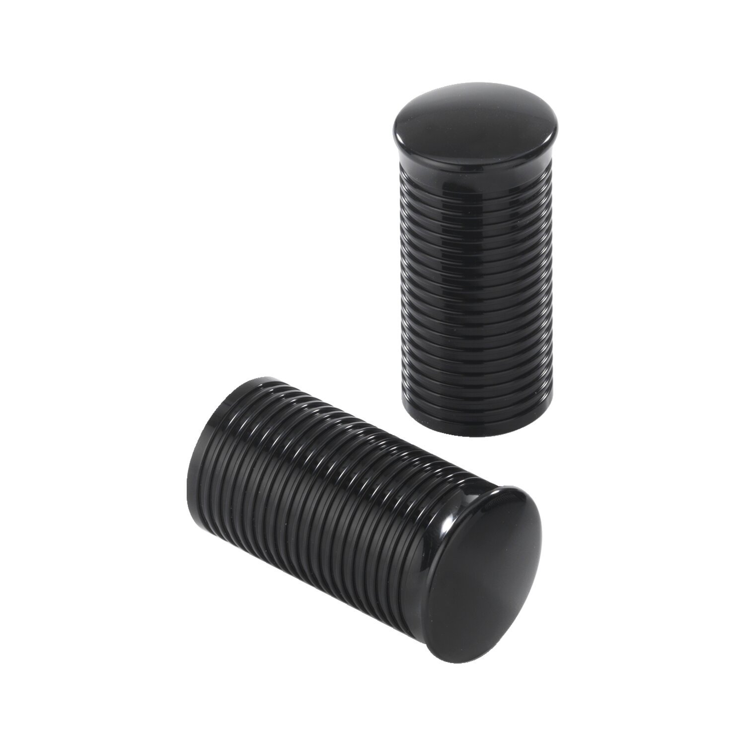 Kustom Tech, FL handlebar grip ends. Ribbed black aluminum, Matte