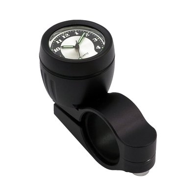 Fits 1" (25.4mm) and 1-1/4" (31.8mm) diameter handlebars through a removable black nylon bushing.
With offset mount to handlebar.
Lens diameter approx. 32mm.
Requires no wiring.