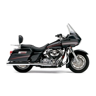 Chrome. Comes with true independant dual head pipes for the best possible H-D potato sound. Full length 2 1/2" inch diameter heat shields cover for a massive look and improved heat deflection. The head pipes are 1 3/4", which give best all round performance. Includes mounting hardware.