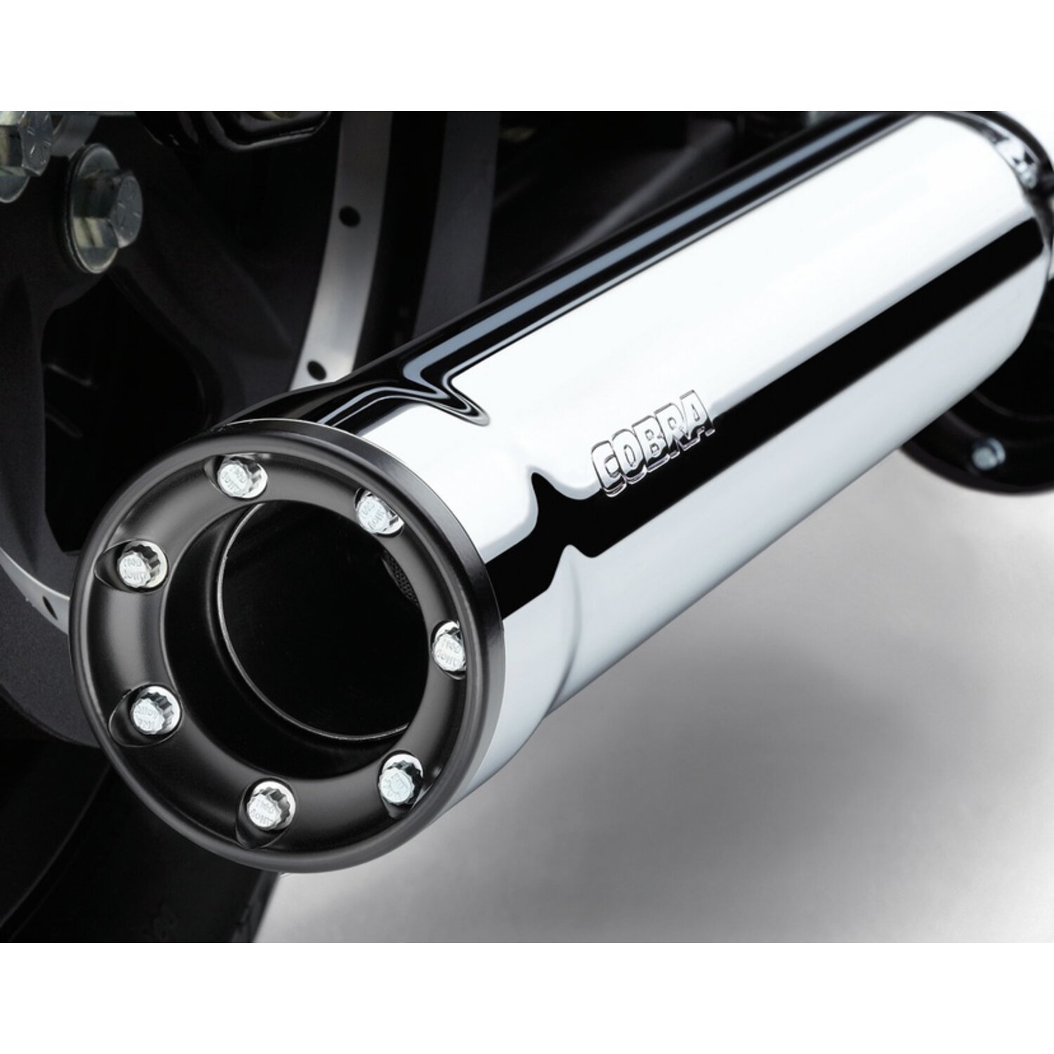 Cobra, 3" RPT Race Pro slip-on mufflers, Black, Chrome