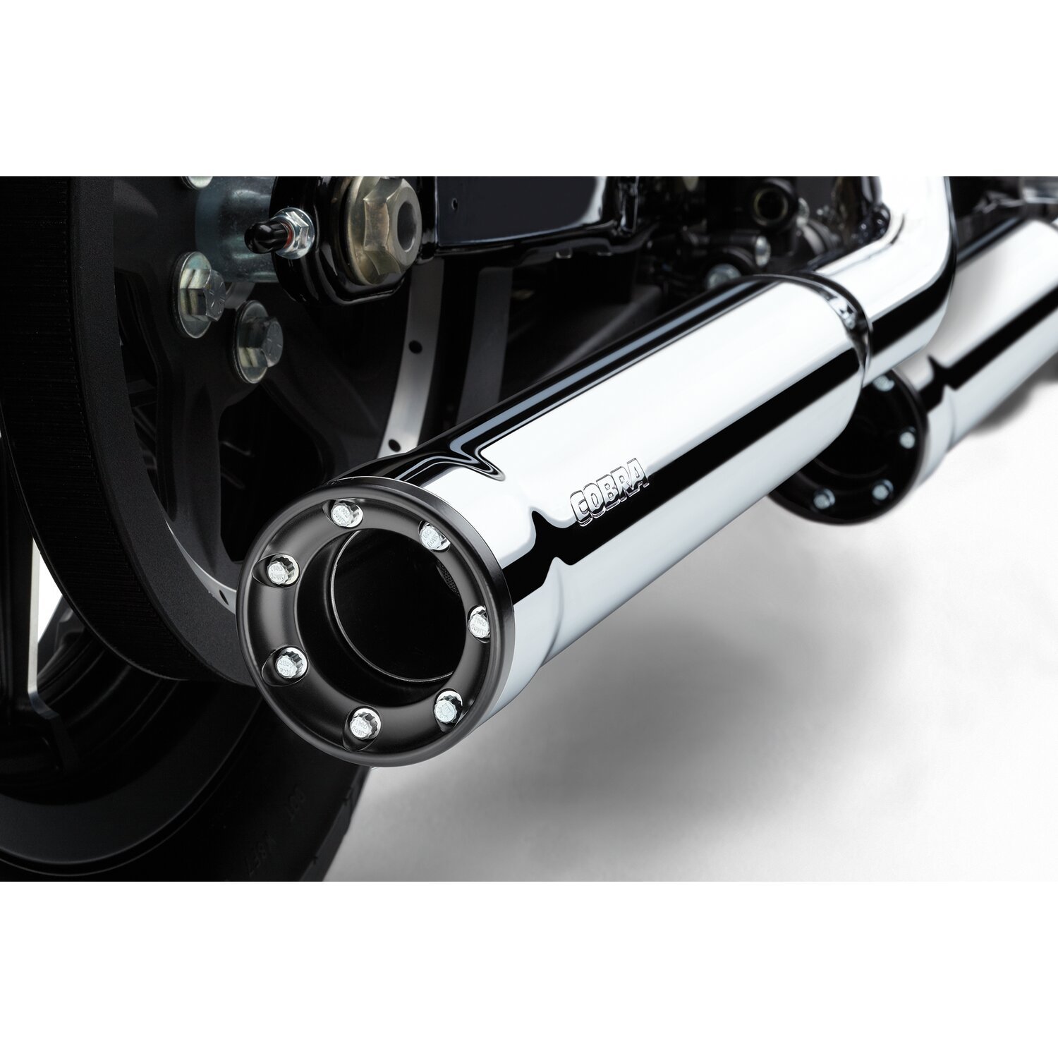 Cobra, 3" RPT Race Pro slip-on mufflers, Black, Chrome