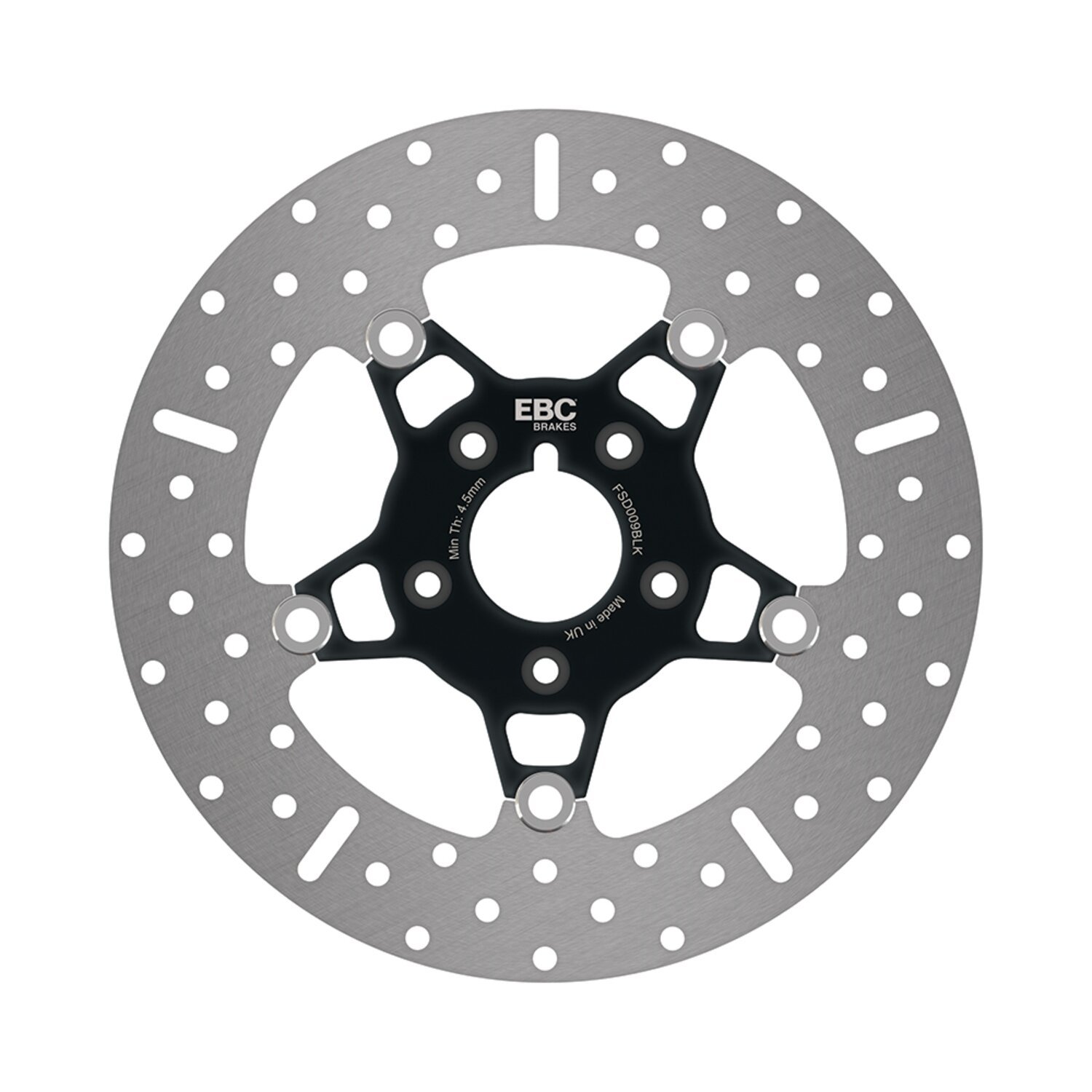 EBC, 5-Button stainless floating brake rotor. Front, Black