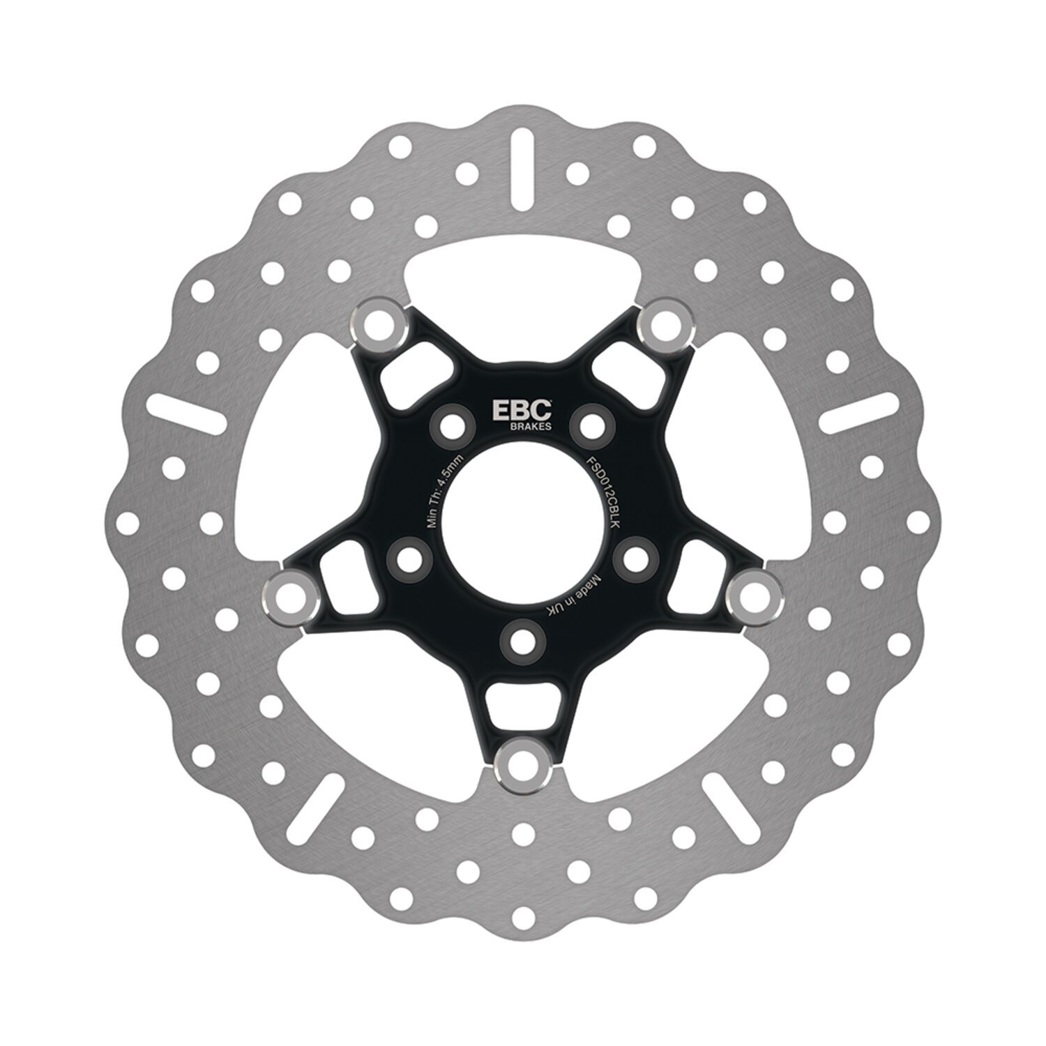 EBC, 5-Button Contour stainless floating brake rotor. Front, Black