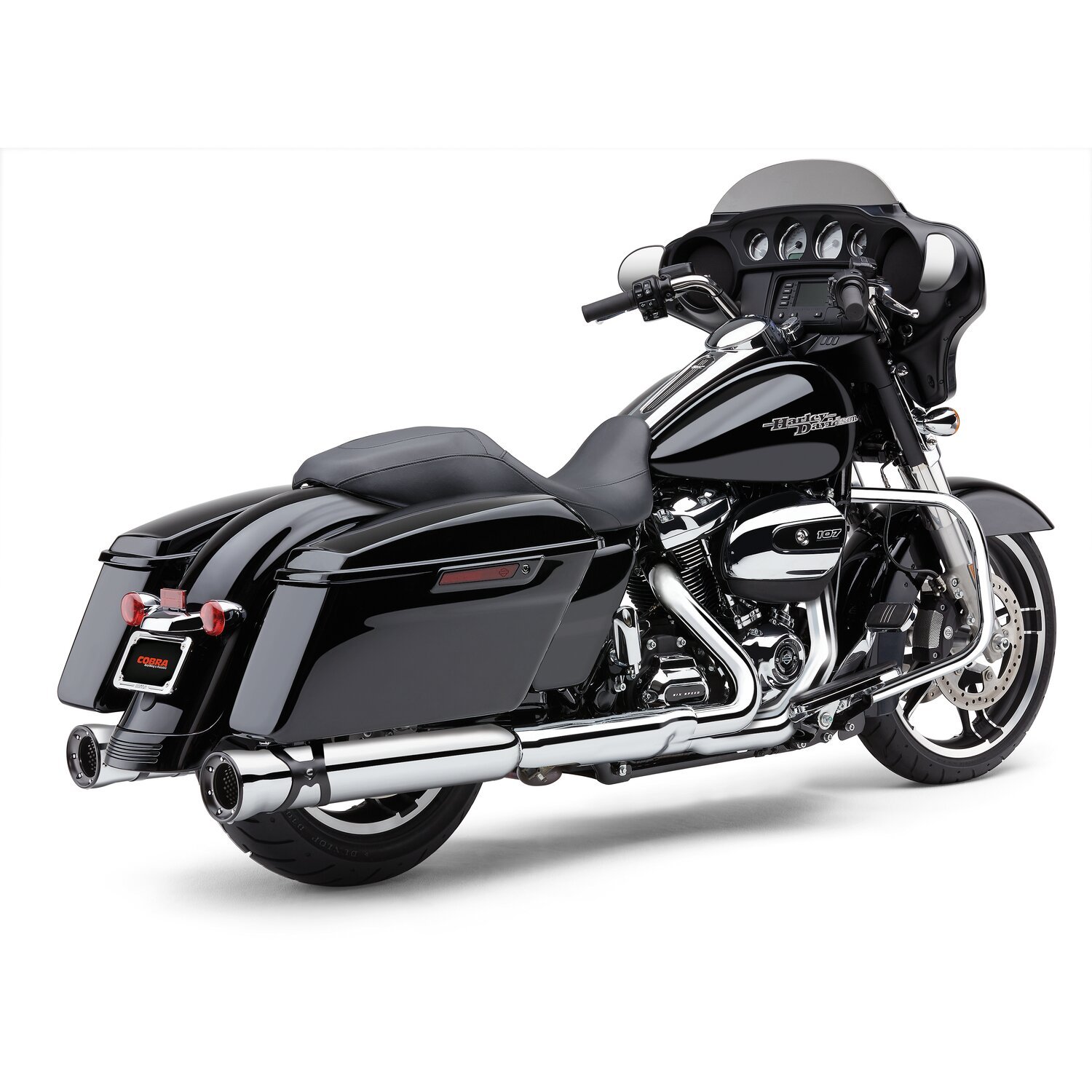 Cobra, 4" Race Pro slip-on mufflers, Black, Chrome